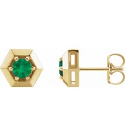 14K Yellow Emerald Geometric Earrings