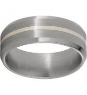 Titanium Beveled Edge Band with a 1mm Sterling Silver Inlay and Satin Finish