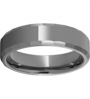 Rugged Tungsten  6mm Faceted Beveled Edge Polished Band