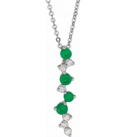 14K White Emerald & 1/10 CTW Diamond Scattered Bar 18 Necklace
