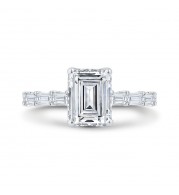 Shah Luxury 14K White Gold Emerald Cut Diamond Engagement Ring (With Center)