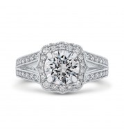 Shah Luxury Platinum Round Cut Diamond Halo Engagement Ring with Split Shank (Semi-Mount)