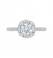 Shah Luxury 14K White Gold Round Diamond Halo Cathedral Style Engagement Ring (Semi-Mount)