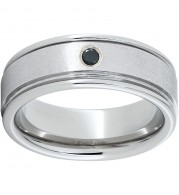 Serinium Rounded Edge Band with One .06 Round Black Diamond and Stone Finish