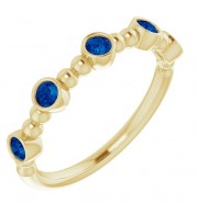 14K Yellow Stackable Blue Sapphire Bead Ring