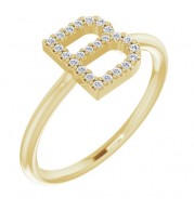 14K Yellow 1/8 CTW Diamond Initial B Ring