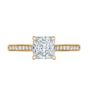 Shah Luxury 14K Yellow Gold Princess Cut Diamond Solitaire with Accents Engagement Ring (Semi-Mount)