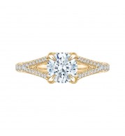 Shah Luxury 14K Yellow Gold Round Diamond Engagement Ring with Split Shank (Semi-Mount)