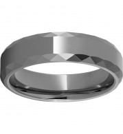 Rugged Tungsten  6mm Faceted Beveled Edge Polished Band