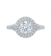 Shah Luxury 14K Two-Tone Gold Round Diamond Double Halo Engagement Ring with Split Shank (Semi-Mount)