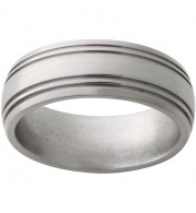 Titanium Domed Band with Two .5mm Grooves on Each Edge and Satin Finish