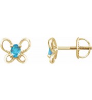 14K Yellow 4x3 mm Oval March Youth Butterfly Birthstone Earrings