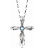 14K White Aquamarine Cross 16-18 Necklace
