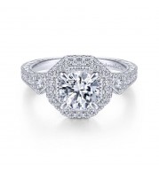 Gabriel & Co. 14k White Gold Art Deco Halo Engagement Ring