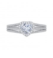 Shah Luxury 14K White Gold Heart Diamond Halo Engagement Ring with Split Shank (Semi-Mount)