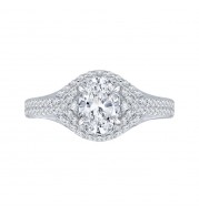 Shah Luxury 14K White Gold Oval Diamond Halo Engagement Ring (Semi-Mount)