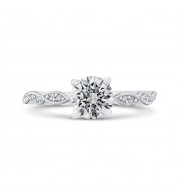 Shah Luxury 14K White Gold Round Diamond Floral Engagement Ring (Semi-Mount)
