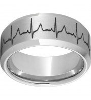 Serinium 10mm Beveled Edge Band with Heartbeat Laser Engraving