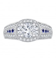 Shah Luxury 14K White Gold Oval Diamond and Sapphire Halo Engagement Ring (Semi-Mount)