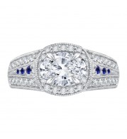 Shah Luxury 14K White Gold Oval Diamond and Sapphire Halo Engagement Ring (Semi-Mount)