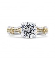 Shah Luxury 14K Two-Tone Gold Round Cut Diamond Floral Engagement Ring (Semi-Mount)