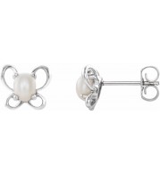 14K White 4x3 mm Oval June Youth Butterfly Birthstone Earrings