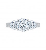Shah Luxury 14K White Gold Round Cut Diamond Three-Stone Cathedral Style Engagement Ring (Semi-Mount)