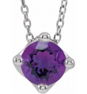 14K White Amethyst Solitaire 16-18 Necklace