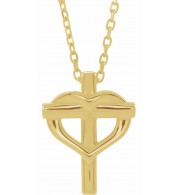 14K Yellow Youth Cross with Heart 15 Necklace