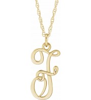 14K Yellow Script Initial F 16-18 Necklace