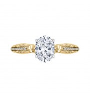 Shah Luxury 14K Two-Tone Gold Oval Diamond Engagement Ring (Semi-Mount)