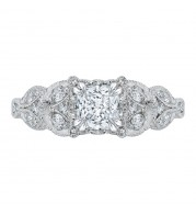 Shah Luxury Princess Cut Diamond Floral Engagement Ring In 14K White Gold (Semi-Mount)