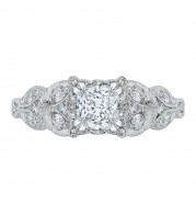 Shah Luxury Princess Cut Diamond Floral Engagement Ring In 14K White Gold (Semi-Mount)