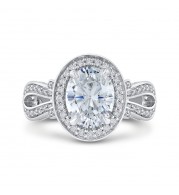 Shah Luxury 14K White Gold Oval Diamond Halo Engagement Ring (Semi-Mount)