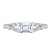 Shah Luxury 14K White Gold Emerald Diamond Engagement Ring with Split Shank (Semi-Mount)