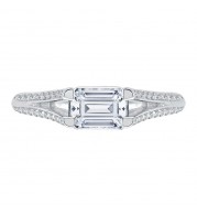 Shah Luxury 14K White Gold Emerald Diamond Engagement Ring with Split Shank (Semi-Mount)