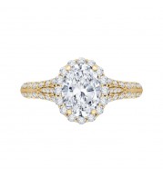 Shah Luxury Oval Diamond Halo Vintage Engagement Ring In 14K Yellow Gold (Semi-Mount)