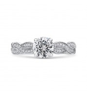 Shah Luxury 14K White Gold Round Diamond Floral Engagement Ring with Criss-Cross Shank (Semi-Mount)