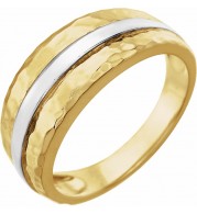 14K Yellow & White Banded Hammered Ring