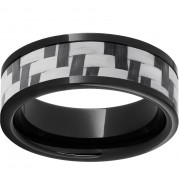 Black Diamond Ceramic Pipe Cut Band with Gray Carbon Fiber Inlay