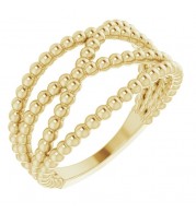 14K Yellow Beaded Criss-Cross Ring