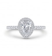 Shah Luxury 14K White Gold Pear Diamond Double Halo Engagement Ring  (Semi-Mount)