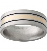 Titanium Band with a 2mm 14K Yellow Gold Inlay, Two .5mm Grooves with Antiquing, and Satin Finish