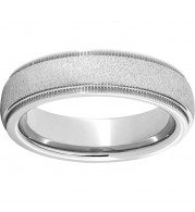 Serinium Domed Band with Milgrain Grooved Edges and a Grain Finish