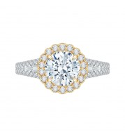 Shah Luxury 14K Two-Tone Gold Round Diamond Halo Engagement Ring with Split Shank (Semi-Mount)