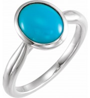 14K White 10x8 mm Oval Cabochon Turquoise Ring