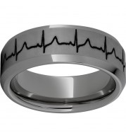 Rugged Tungsten  8mm Beveled Edge Band with Heartbeat Laser Engraving