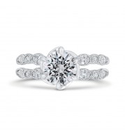 Shah Luxury 14K White Gold Bezel Set Round Diamond Split Shank Engagement Ring with Milgrain (Semi-Mount)
