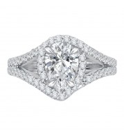 Shah Luxury Pear Diamond Halo Engagement Ring In 14K White Gold with Split Shank (Semi-Mount)