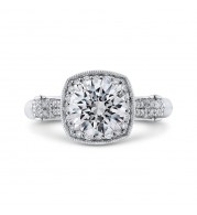Shah Luxury 14K White Gold Round Diamond Halo Vintage Engagement Ring (Semi-Mount)
